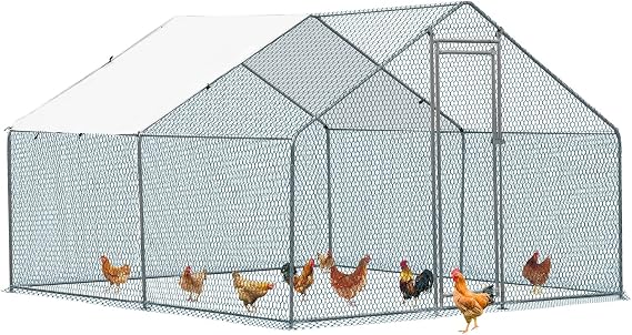 Outvita 10 x 10 FT Metal Chicken Coop Walk-in Poultry Run Pen