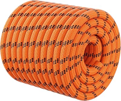Double Braided Arborist Rigging Rope - 12 in X 100 ft 48 Strands Rappelling Outdoor Pulling Heavy Duty Polyester Bull Rope for Swing Tree Work Camping Rescue Hiking Logging - Orange