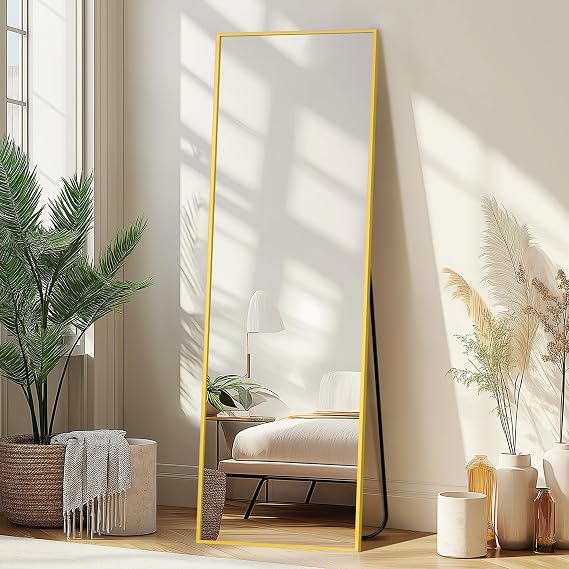 Delma Full Length Mirror with Stand, 56x15 Gold Floor Mirror