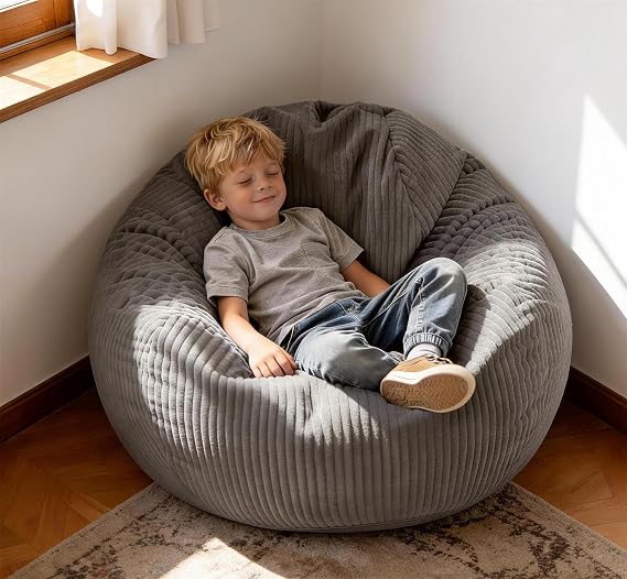 ENBAOHUI Bean Bag Chairs with Memory Foam Chairs for Kids Teens Toddler Faux Fur Sofa Chair with Handle Grey