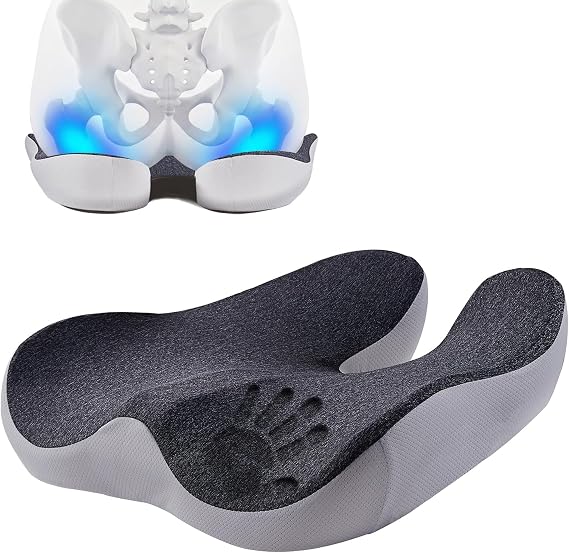 Pressure Relief Seat Cushion for Long Sitting Hours on Office/Home Chair, Car, Wheelchair - Extra-Dense Memory Foam for Hip, Tailbone, Coccyx, Sciatica-Black (Light Edge)