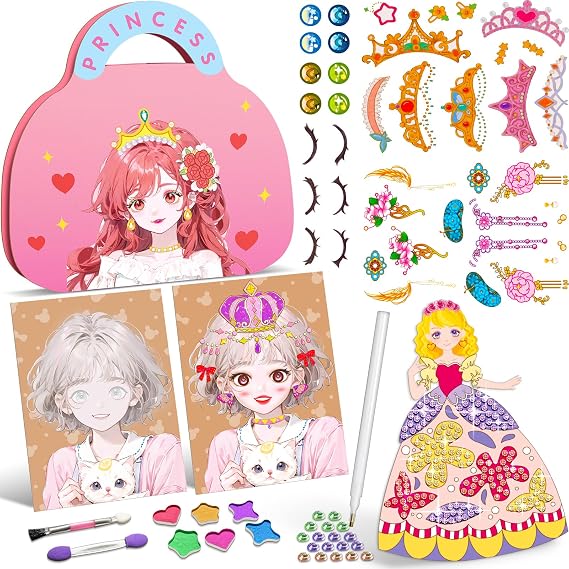 ZHOC Art Craft Activity for Kids, Paper Craft Kits - Paper Makeup DIY Girls Toy Kit with Diamond Painting & Princess Dress Up Set, Travel Toys Ideal Birthday Party Gift for Girls Ages 4 5 6 7 8+