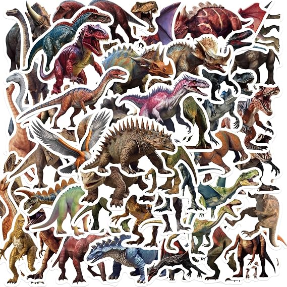 Jurassic Dinosaur Stickers for Boys Kids Teens Girls, 50PCS Cool Cute Animals for Laptop Waterbottle Skateboard, Vinyl Stickers for Teacher Reward Adventure Party Favors (Jurassic)