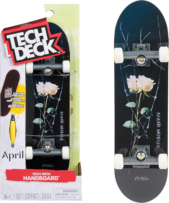 TECH DECK, April Handboard; Authentic Mini Skateboards, Kids Toys for Boys &amp; Girls, Ages 6 and up (Hands Use Only) | 9x Larger than a Fingerboard, Hands Only, Authentic Graphics, Die-Cast Trucks, Skateboard Gifts for Kids &amp; Collectors Ages 6+