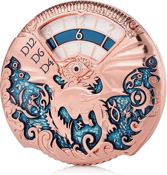 DNDND Dragon Roulette Metal Spinner Dice 7-in-1 Spinning DND Dice Set with Gorgeous Gift Box for Dungeons and Dragon and Role Playing Game(Rose Gold with Teal)