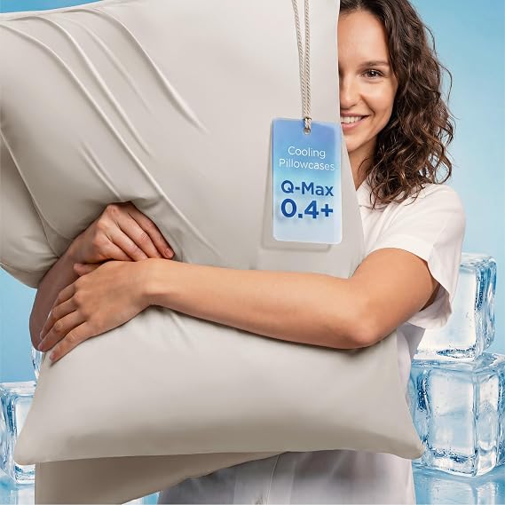 Bedsure Cooling Pillow Cases Standard Size Set of 2 for Hot Sleepers, Beige