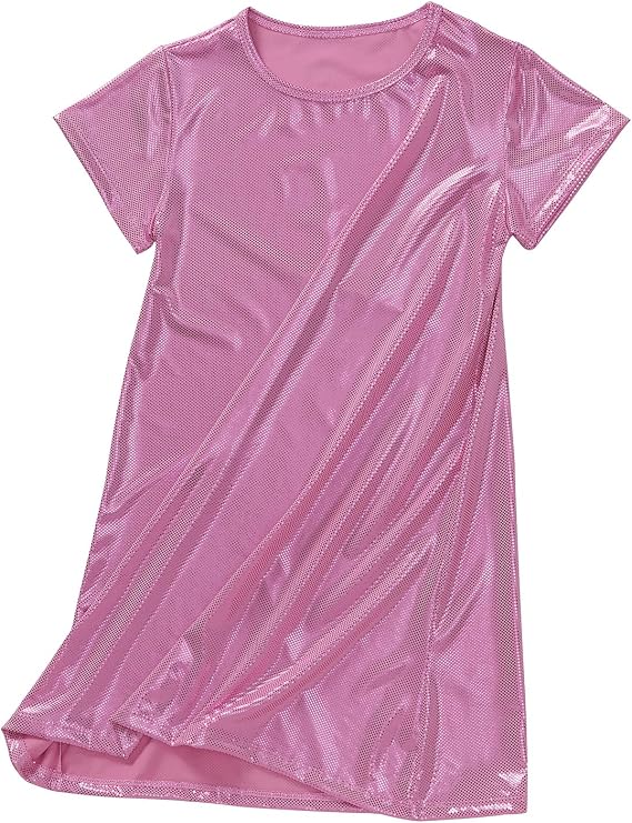 Girls Shiny Sequin Dress Sparkly Short Sleeve Skater Dress Toddler Metallic Glitter Party Dress 3-10 Years
