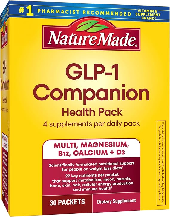 Nature Made GLP-1 Companion Health Pack, 30 Count | Nutritional Support for Weight Loss Diets, Multivitamin for Women and Men, Magnesium, Calcium, Vitamin D & B12, 30 Packets