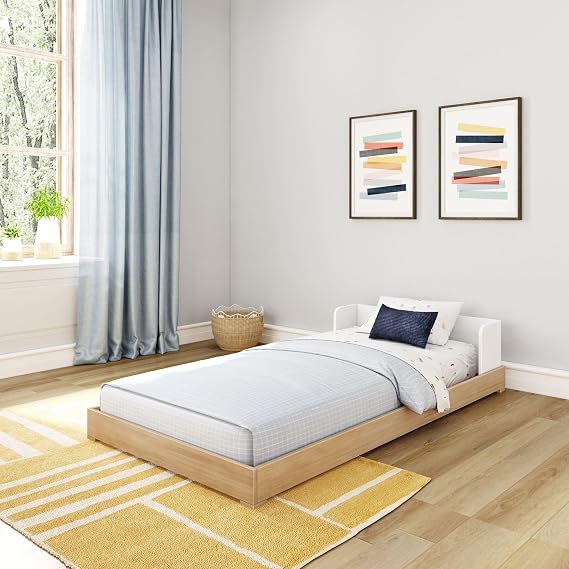 Max & Lily Mid-Century Modern Floor Bed (Twin), White/Blonde