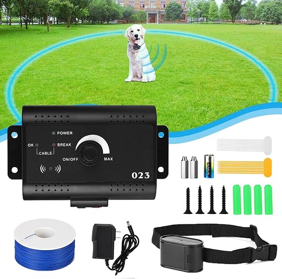 Electric Wireless Dog Fence, Underground/In-ground Pet Boundary Containment System, w/Waterproof and Remote Training Shock Collar, 984 Feet Wire, Covers up to 1.2 Acre, Safe Effective, for Al