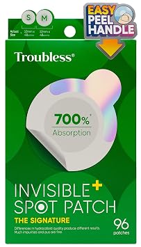 Troubless Invisible Pimple Spot Patch - 96 Ultra Thin Acne Patches - Easy Peel - 2 Sizes