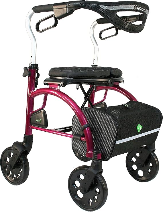 Evolution Xpresso Zero Lightweight Medical Walker Rollator with Seat, Large Wheels, Brakes, Backrest, Basket for Seniors Indoor Outdoor use (Tall)
