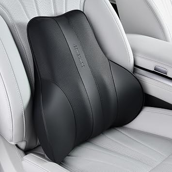 Coverado Lumbar Support Pillow for Car, Ergonomic Memory Foam Back Pillow for Office Chair, New Back Cushion for Pain Relief, PU Leather Car Lumbar Support for Driving Seat - BK