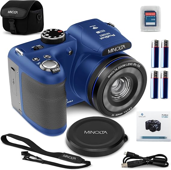 Minolta MN26Z ProShot 20MP Camera, 26X Optical Zoom, 1080p Video (Blue)