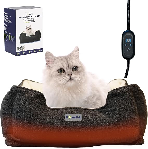 Electric Heated Pet Bed for Cat & Small Dog, Indoor | Adjustable Warmth, Premium Fabric, Chew Resistant, Non Skid Bottom, Removable Cover, Machine Washable
