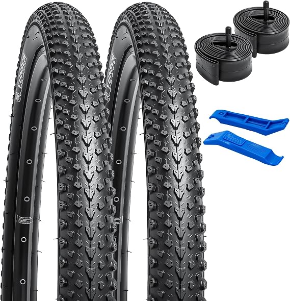 YunSCM 2-Piece Set, 26 2.125 Tires, 60 TPI Super Durable, 26 x 2.125 57-559 Bicycle Tires + Bicycle Tubes, Schrader Valve 1.3 inches 32 mm + Tire Levers, 26 inch 2.125 Mountain Bikes, Cross Bikes, Y-1136