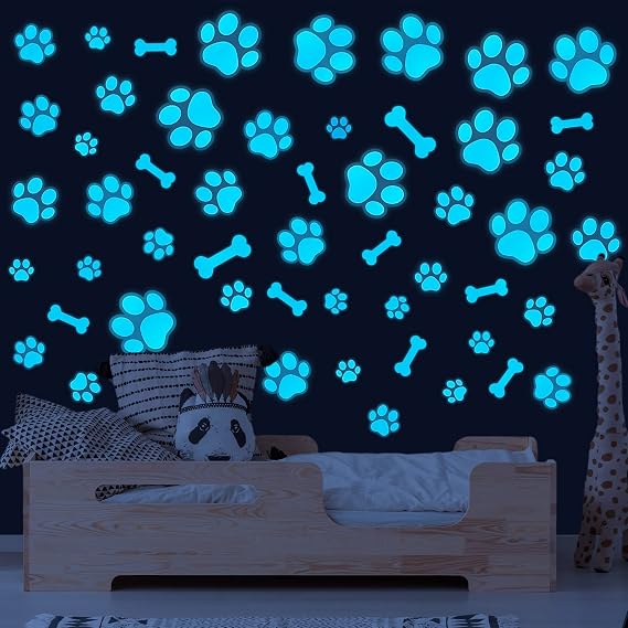 Glow in The Dark Dog Paw Print Wall Decals Cute Wall Sticker(Blue)