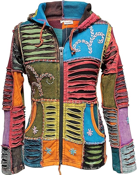 Shopoholic Fashion Stonewashed Embroidered Zip Up Jacket, Pixie Hooded Sweatshirts for Women