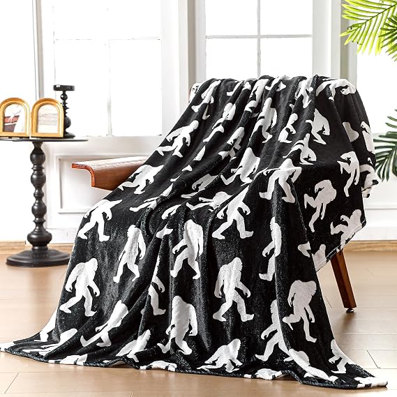 Buryeah Bigfoot Blanket Sasquatch Throw Blanket Gifts 50"x60",Black and White