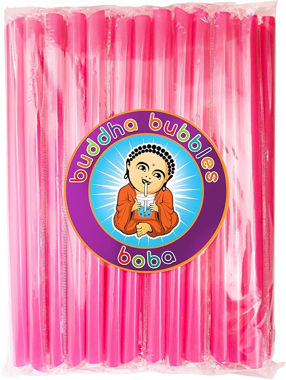 PINK 8" Boba Bubble Tea Straws by Buddha Bubbles Boba 50 Count