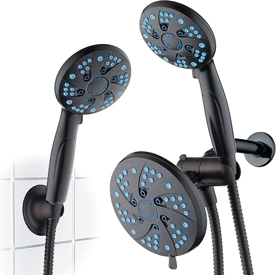 Hotel Spa AquaCare Spa Station High Pressure 48-mode 3-way Rainfall & Handheld Shower Head Combo - Anti-Clog Nozzles, Extra-Long 6 ft Stainless Steel Hose, 2nd Wall Bracket/ORB Bronze Finish