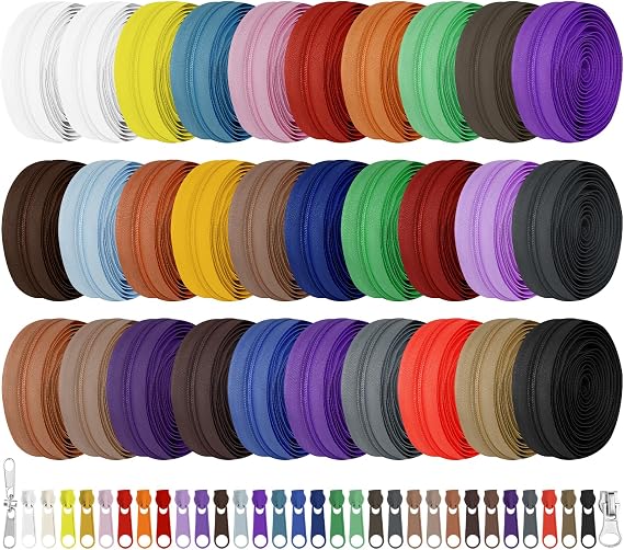 JEXZON 90 Yards 30 Colors #5 Nylon Coil Zipper, Continuous Zipper Tape with 310 Pieces Sliders for Sewing, Tailor, Jackets, Bags, Crafts (30 Assorted Colors, #5)