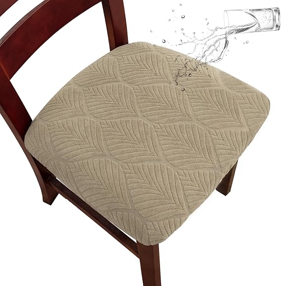 Stretch Chair Seat Covers 4 PCS, Removable Washable Dining Chair Covers Kitchen Chair Covers Chair Seat Cushion Slipcovers (4, Khaki)
