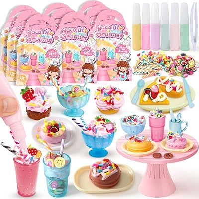 12 Pack Making Miniature Food Toy Set, Make Your Own Mini Desserts & Drinks with Cream, Kids DIY Crafts Kit Classroom Projects Fun Party Favors for Girls Boys Aged 8-12, NOT Edible