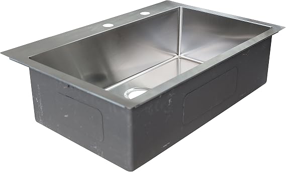 Franke HFS3322-2 Vector 33.5 33 Compatible Dual Mount Single Bowl Kitchen Sink with Two Holes and Fast-in Installation System, Stainless Steel