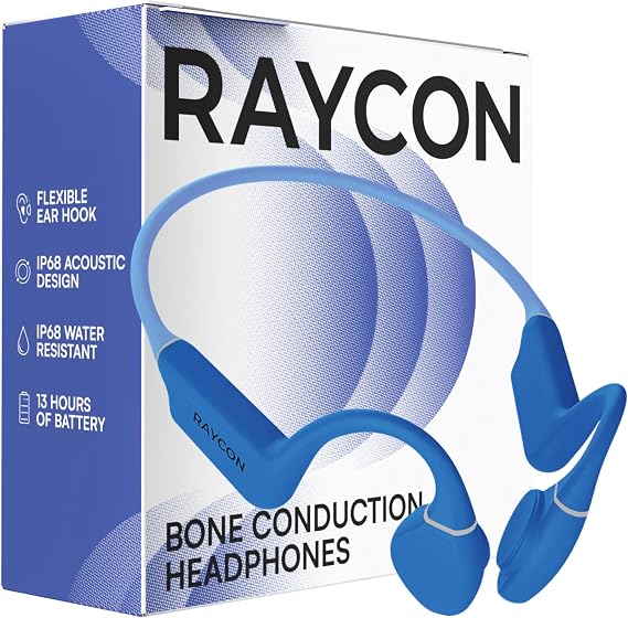Raycon Bone Conduction Headphones Bluetooth - Open Ear Running Headphones, Sweat & Water-Resistant Earbuds with Mic for Sports & Workouts, 13hr Playtime (Blue)