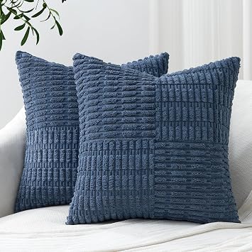 Topfinel Pack of 2 Decorative Dustyblue Throw Pillow Covers 18x18 Inch Modern Farmhouse Spring Home Decor Soft Corduroy Textured Boho Striped for Sofa Living Room Couch Bed
