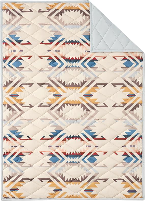 Pendleton Cotton Throw Blanket 50x70 Inch - Roll-Up Portable Blanket, Lightweight Quilted Design for Camping, Travel, Couch & Chair, Boho Home Decor, Tan (Whitesands Collection)