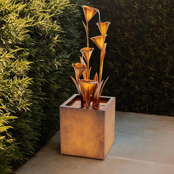 XBrand 46" Tall Bronze Metal Sculptural Flower Multi-Tier Freestanding Water Fountain Without LED Lights