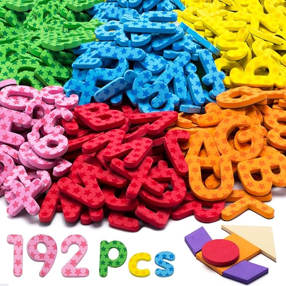 192 Pcs 9 Color Magnetic Letters Numbers Foam Set, Learning Toy | Educational, Classroom, Pattern Blocks, Symbols, Alphabet Magnets, Preschool Kids, Refrigerator Toy, School Learning