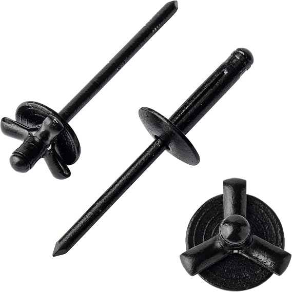 ISPINNER 50pcs 3/16" x 4/5" Large Head Tri-Fold Exploding Aluminum Pop Rivets (Black)