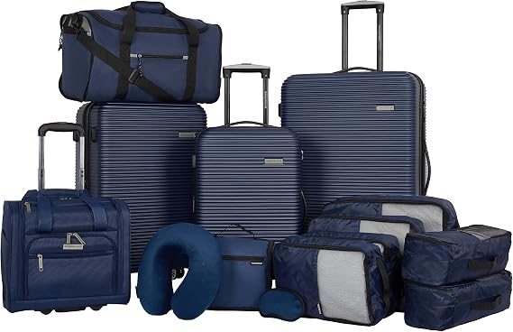 Travelers Club 14 Piece Riddock Luggage and Travel Accessories Set, Navy Blue