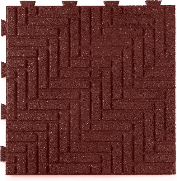 Herringbone Rubber Interlocking Tiles | 16 X 16 | Easy Install for Indoor and Outdoor Use (Red, 10 Tiles)