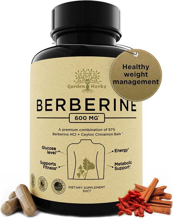 Berberine Supplement 600 Mg Natural Berberine with Ceylon Cinnamon Capsules for Women & Men Berberine with Ceylon Cinnamon, Non-GMO, Third-Party Tested