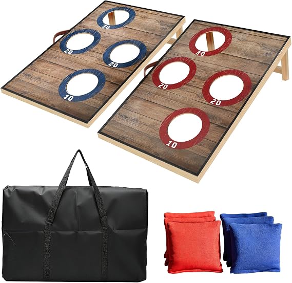 Corn Hole Toss Game for Adults 24x16 Inch Set - Portable Cornhole Board Set with Scoring Target Area, Bean Bags & Carrying Case | Family Kids Outdoor Backyard Beach Lawn Games