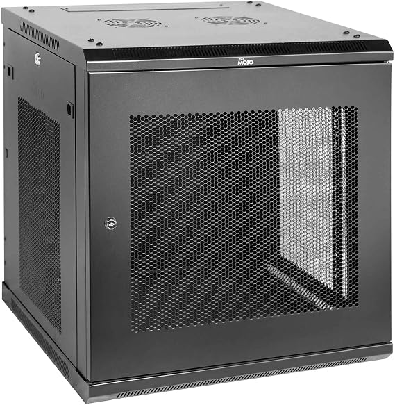Tecmojo Elite Collection 12U Wall Mount Server Cabinet IT Network Rack Enclosure Lockable Mesh Door and Side Panels, with 2 Cooling Fans,17.7inch Depth, Hold up to 176Lbs,Black