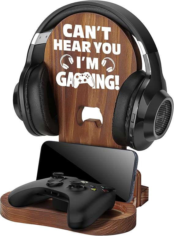 Slothoem - Gamer Gifts for Teenage Boy, Son, Boyfriend, Husband, Gamer Room Decor for Man, Teen Boy Gaming Accessories, Wooden Gaming Headset Stand