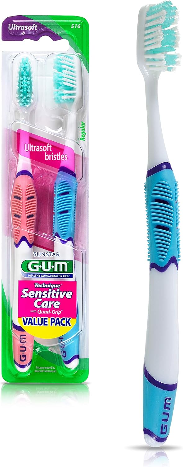 GUM Technique Deep Clean Toothbrush - Compact Soft - Soft Toothbrushes for Adults with Sensitive Gums - Extra Fine Bristles, 2ct (6pk)