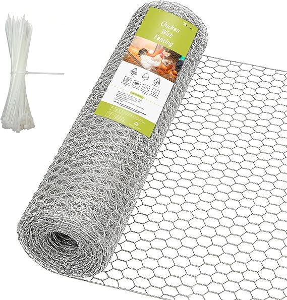 Chicken Wire Fencing, 16.5 Inch x 60 Ft Chicken Wire Mesh for Garden Plants | 24 Rifny 1 Inch Mesh, Hexagonal Galvanized Metal Poultry Wire Netting Roll, for Chicken Coop Rabbit Dogs Barrier