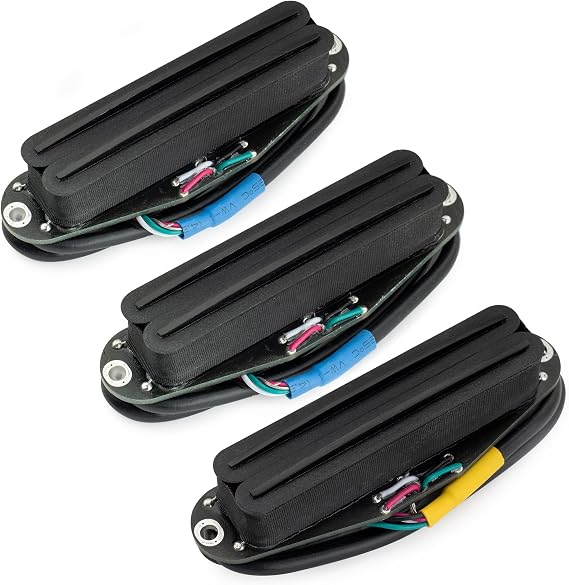 Musiclily Pro ST-DPHC Ceramic Rail Blade Humbucker Pickups Set Black | Single Coil Sized, Super Distortion, Neck Middle Bridge, for Strat Style Electric Guitar