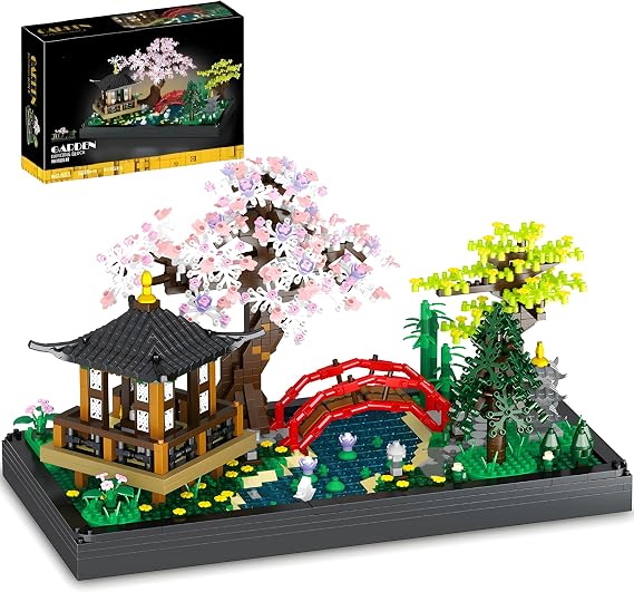 Cherry Blossom Garden Building Blocks Set, 2280Pcs Japanese Zen Model Toys | Gardens Architectural Pavilion Bridge Mini Building Set, Botanical Sakura Collection Building Set for Adults &amp; Teens