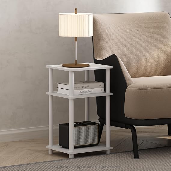 Furinno JUST Toolless 3-Tier Side Table, Open Shelf End Table, White