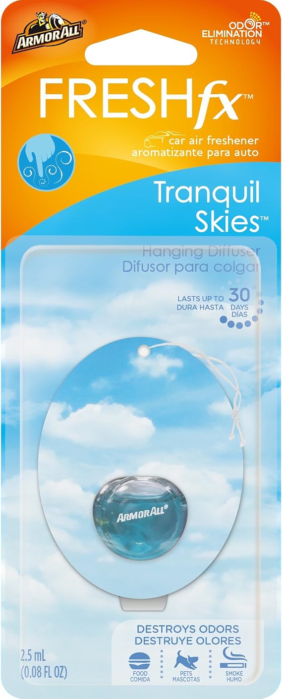 Armor All Fresh FX Hanging Car Air Freshener , Car Odor Eliminator, Tranquil Skies Scent, 0.08 Fl Oz