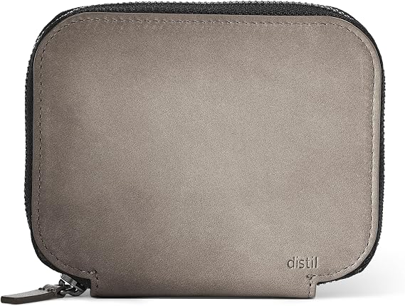Distil Union ZipWallet | Minimalist Leather Zip Wallet | RFID Shielding, Coin Pouch, 3 Card Slots, Exterior Quick Access Pocket (Gray)