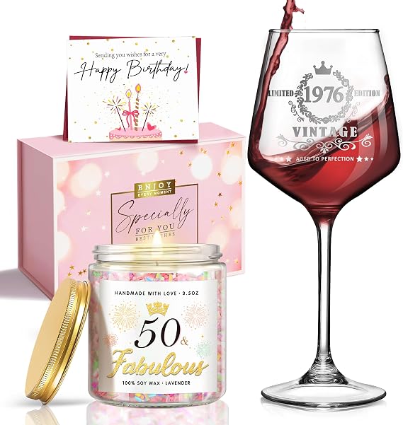 LUCOTIYA 50th Birthday Gifts for Women 50th Birthday Gifts for Her Vintage 1976 Gifts Idea For Women,Friends,Sister,Mom,Aunt