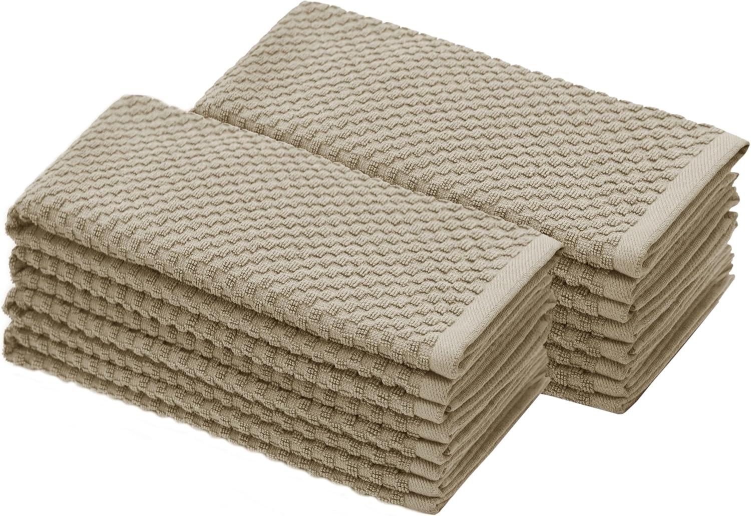 COTTON CRAFT Amazing Kitchen Towel - Set of 8 Terry Towels - 100% Cotton Euro Café Waffle Weave Dish Towel Set - Soft Absorbent Quick Dry Low Lint Reusable Pantry Bar Cleaning Cloth - 16x28 - Beige